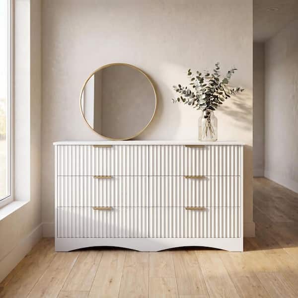 white dresser with gold handles LACOO 47.3 in. W 6-Drawer Fluted Chest Handles, Wide Multi-Room Storage Cabinet, Tancy Sequin Dress