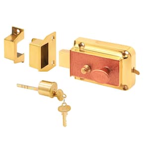 Rim Single Cylinder Deadbolt, Cast Bronze Construction, Polished Brass-Plated Finish, Copper Painted Textured Surface