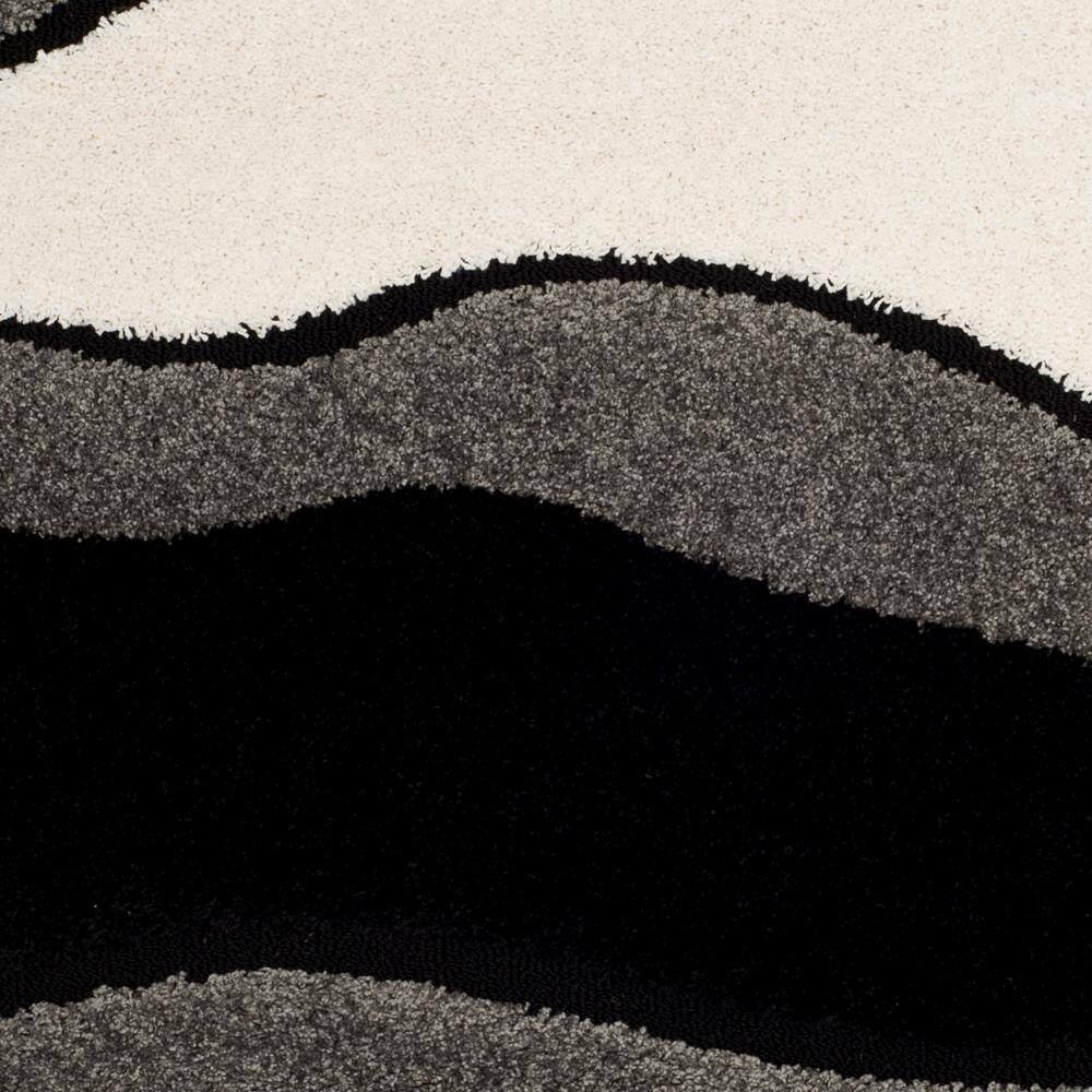 Grey and Black Geometric Waves Shag Area Rug