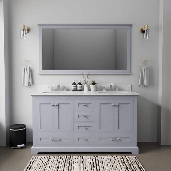 Lexora Dukes 60 in. W x 22 in. D Dark Grey Double Bath Vanity, Carrara Marble Top, Faucet Set, and 58 in. Mirror