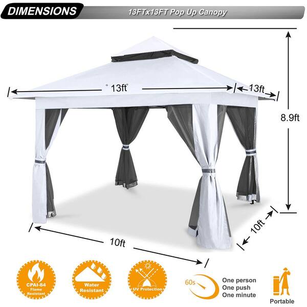 Phewnyzo 13 ft. x 13 ft. White Portable Water Resistant Pop