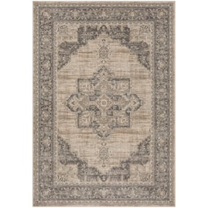 Brentwood Cream/Gray 5 ft. x 8 ft. Floral Medallion Border Area Rug