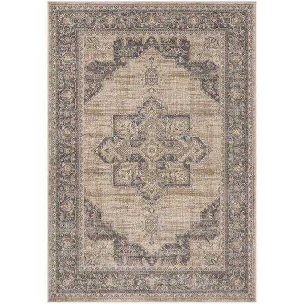 SAFAVIEH Brentwood Cream/Gray 5 ft. x 8 ft. Floral Medallion Border Area Rug