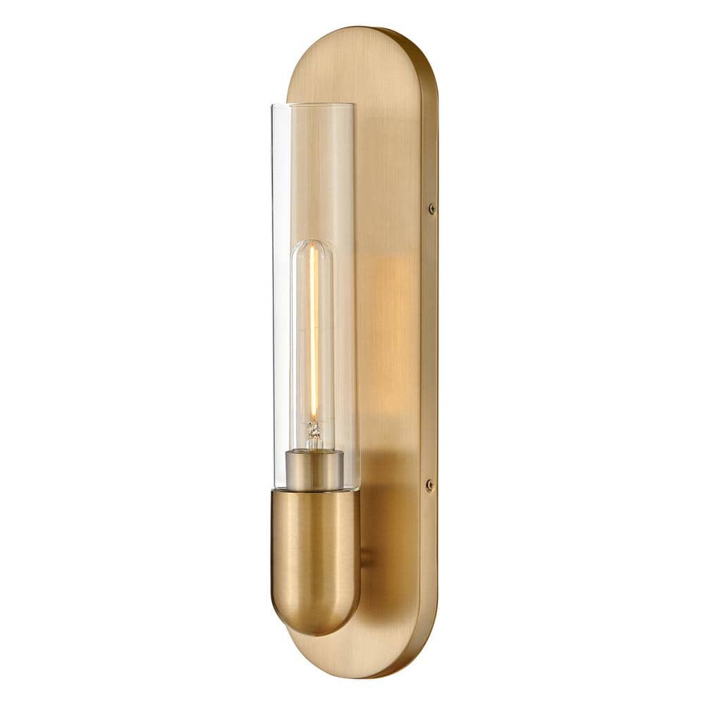 Lacquered Brass Cylinder Dimmable Wall Sconce with Clear Glass