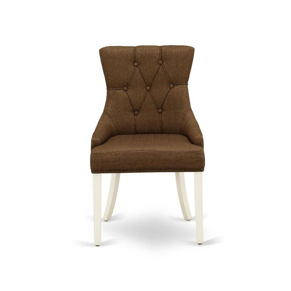 Linen White Round Dining Table with Dark Coffee Upholstered Chairs