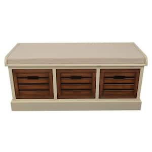 Melody White and Honey Oak 3-Drawer Bench with White Cushion