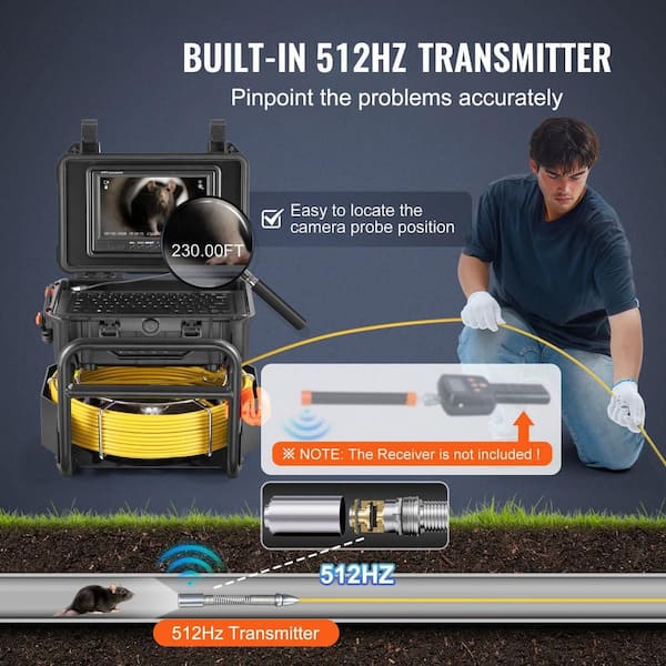 Vebreda 230 ft. Sewer Camera Self-Leveling Drain Camera with 9 in