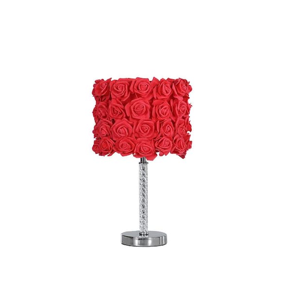 18.25 in. Red Roses in Bloom Acrylic/Metal Table Lamp
