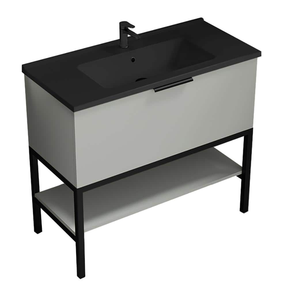 Bodrum 39.37 in. Modern Freestanding Bath Vanity in Grey Mist with Matte Black Ceramic Top price history on PriceWatchPro
