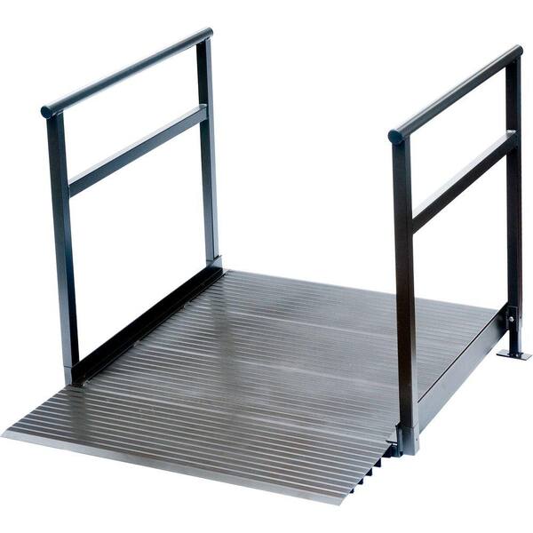 Peace Of Mind 3 ft. x 3 ft. 6 in. x 3 in. Aluminum Threshold Ramp with Handrails in Bronze