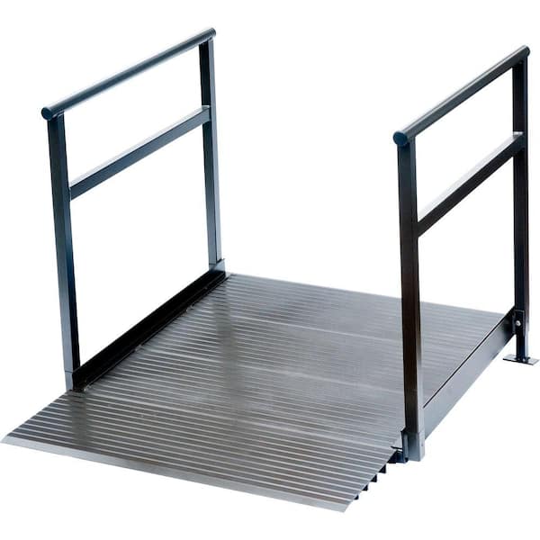 Peace Of Mind 4 ft. x 3 ft. 6 in. x 4 in. Aluminum Threshold Ramp with Handrails in Bronze