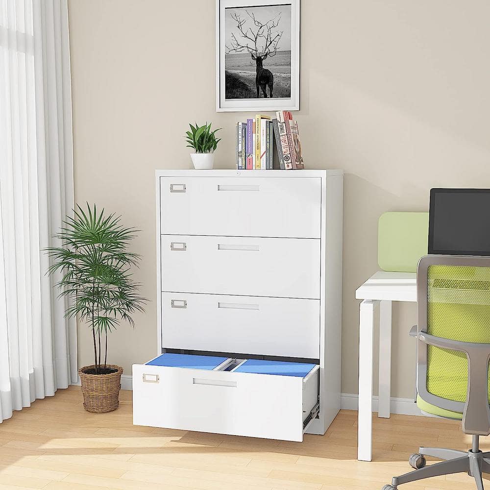 White Metal 4-Drawer Lockable Filing Cabinet