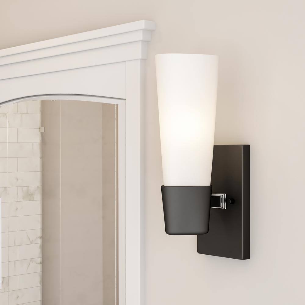 Zura Black Zinc 1-Light Bath & Vanity Fixture with Opal Glass Shade