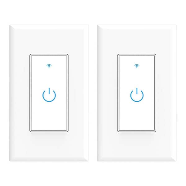 Touchscreen Light Switch, White WiFi Smart Wall Switch with App Timer, Voice Control and Neutral Wire Required, 2-Pack
