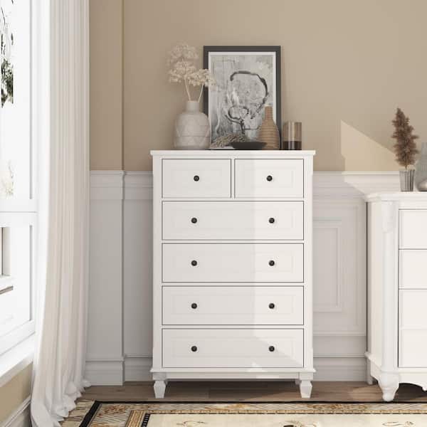 6-Drawers White Wood Dresser Storage Cabinet Organizer with Metal Leg