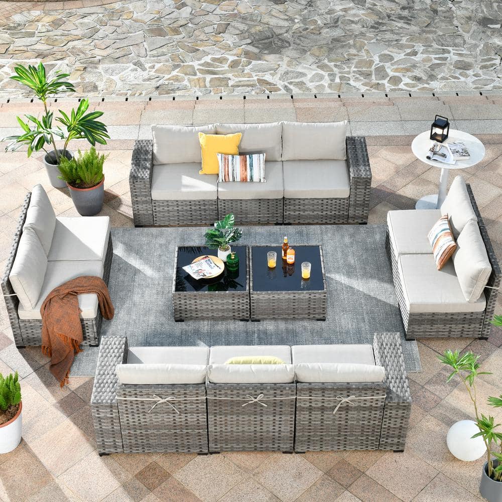 Marvel Gray 12-Piece Wicker Wide Arm Patio Conversation Set with Beige Cushions price history on PriceWatchPro