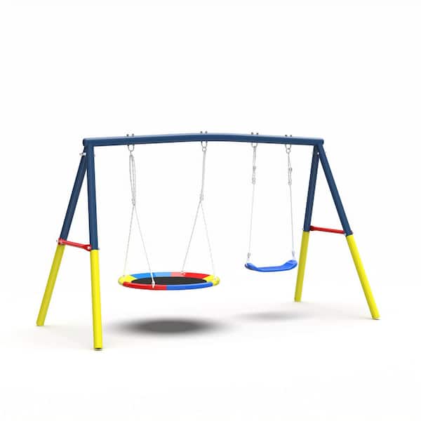 GOGEXX Outdoor Blue Swing Set for Backyard with Heavy-Duty A-Frame