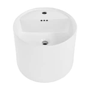 Monaco 18 in. Round Ceramic Wall Mount Bathroom Vessel Sink in Glossy White