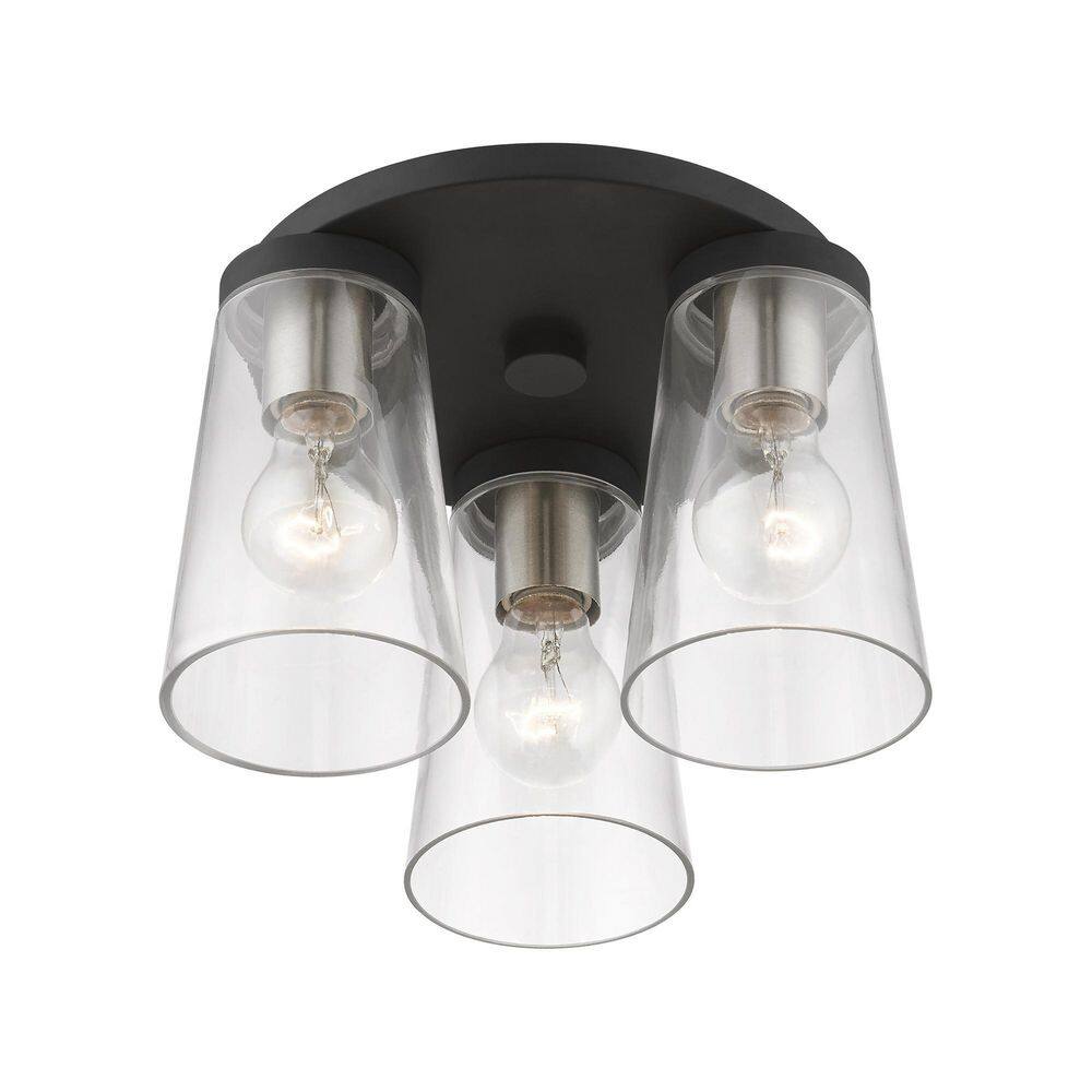 Cityview Black and Brushed Nickel 3-Light Flush Mount with Clear Glass