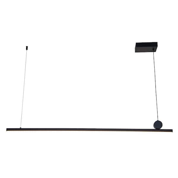 JC TOPA 24-Watt 1-Light Black Statement Modern Linear Minimalist Kitchen Island Dimmable LED Pendant Light