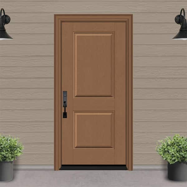 Regency 36 in. x 80 in. 2P Square Top RHIS Autumn Wheat Stain Fiberglass Prehung Front Door with 4-9/16 Jamb