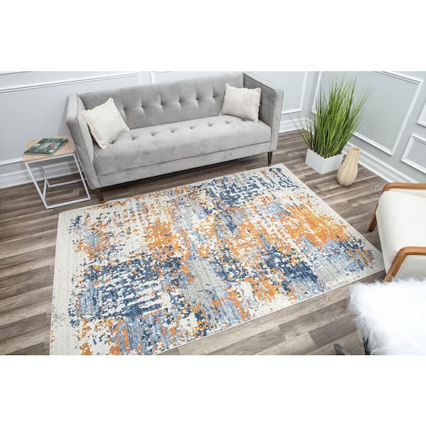 Prescott Sapphire Gold Splatter 2 ft. X 8 ft. Area Rug