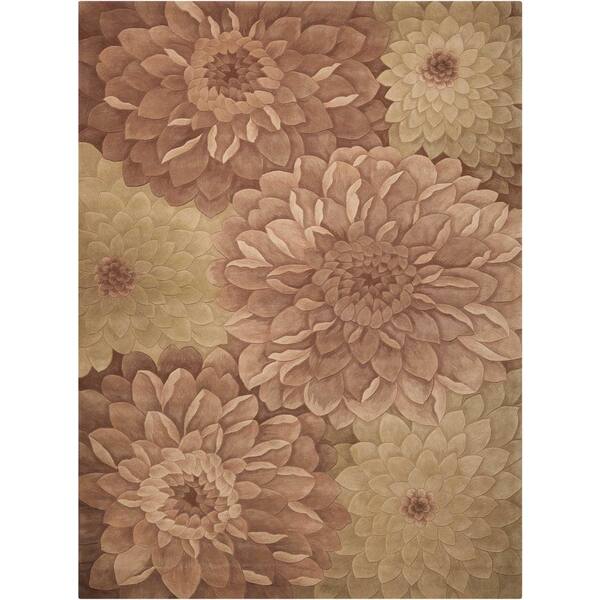 Nourison Tropics Taupe/Green 8 ft. x 11 ft. Floral Contemporary Area Rug