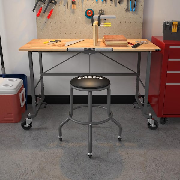 APPROVED VENDOR Work Bench Stool: 29 in Overall Ht, 29 in min to 29 in max,  No Backrest, Chrome