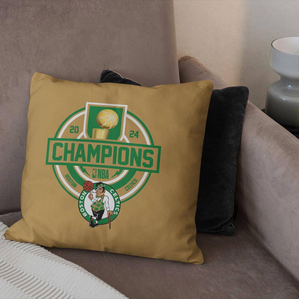 Boston Celtics 2024 Champions Green and Beige Throw Pillow