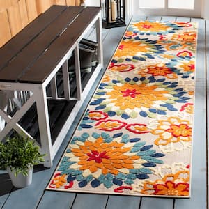 Cabana Ivory/Orange 2 ft. x 9 ft. Floral Abstract Indoor/Outdoor Patio  Runner Rug