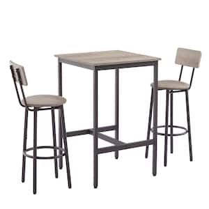 3-Piece Gray Bar Table Set with 2 Bar stools PU Soft Seat with Backrest