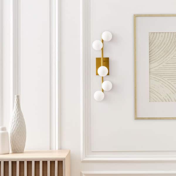 Generation Lighting - Studio Altair 24 in. 5-Light Burnished Brass Bathroom Vanity Light with Milk Glass Shades