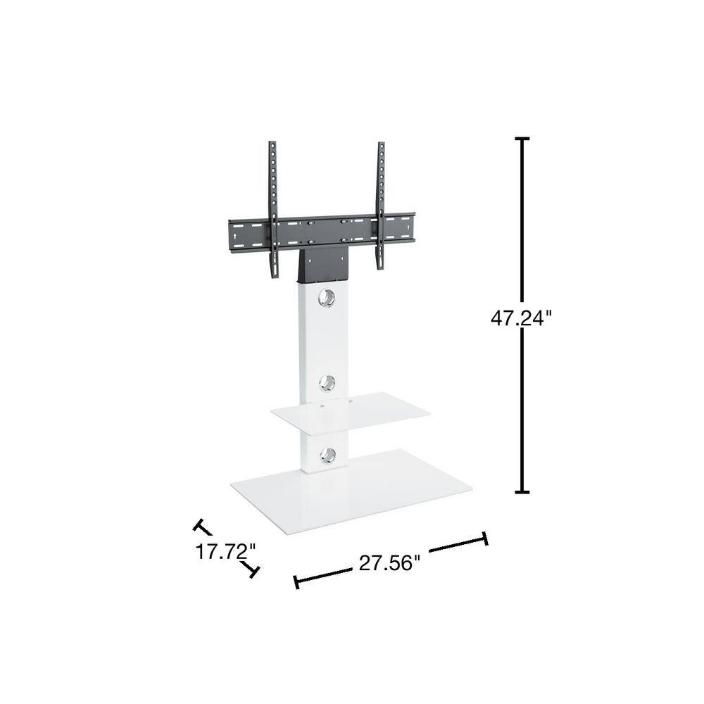 White Gloss TV Floor Stand with Mount and Tempered Glass Shelves