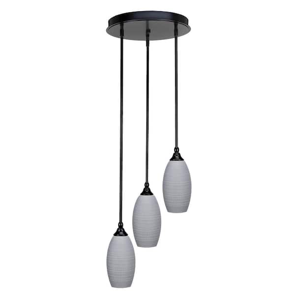 Unbranded Villa 60-Watt in. 3 Light Matte Black Stem Pendant Light with 5.5 in. Gray Matrix Glass Shade, No bulbs included