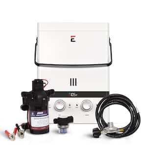 Luxe 1.5 GPM Outdoor Portable Gas Tankless Water Heater with EccoFlo Diaphragm 12-Volt Pump and Strainer