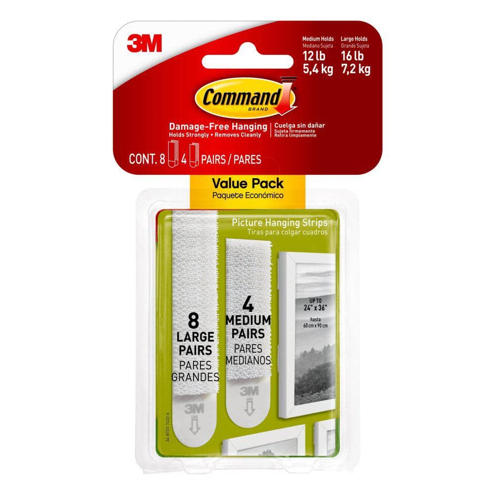 White Medium and Large Picture Hanging Strips Value Pack