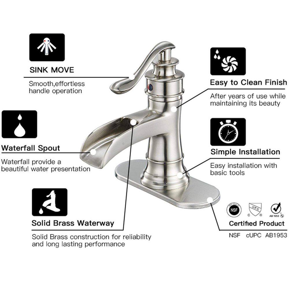Brushed Nickel Single-Handle Waterfall Bathroom Faucet