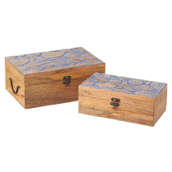 Filament Design Sundry 11 in. x 7 in. Mango Wood Decorative Box (Set of 2)