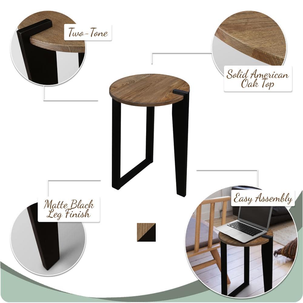 Sundial Two-Tone Forest Gray and Black Round End Table