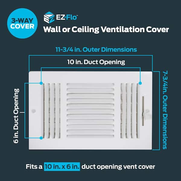 10 in. x 6 in. 3-Way Steel Wall/Ceiling Registered, White