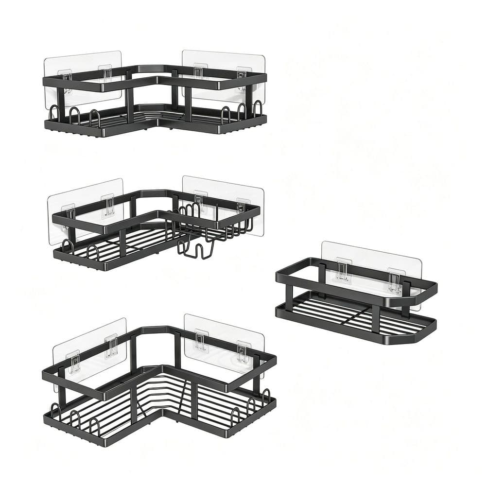 Corner Mount Rustproof Adhesive Anti-Slip Shower Caddy with Hooks and Soap Holder in Black, 4-Pack price history on PriceWatchPro