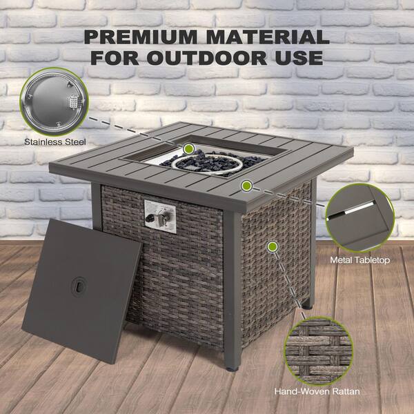 Nuu Garden 30 in. x 25 in. Square Rattan Propane Gas Brown
