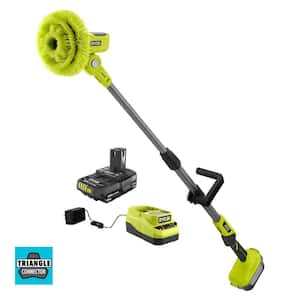 ONE+ 18V Cordless Telescoping Power Scrubber and 2.0 Ah Compact Battery and Charger Starter Kit