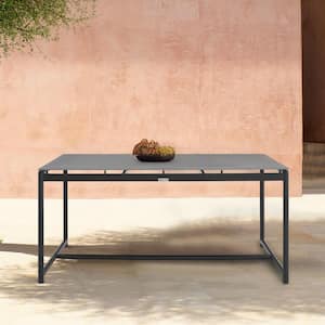 Crown Black Aluminum and Teak Outdoor Dining Table with Stone Top
