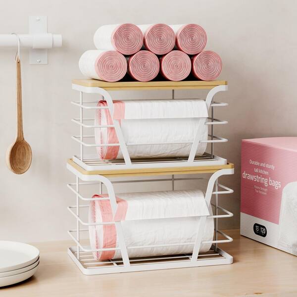 Wudkey 2-Pack White Wall Mount Stainless Steel Trash Bag Holder