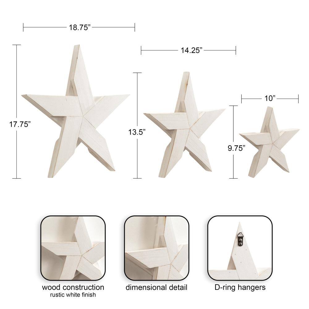 White Wooden Dimensional Star Wall Decor Set