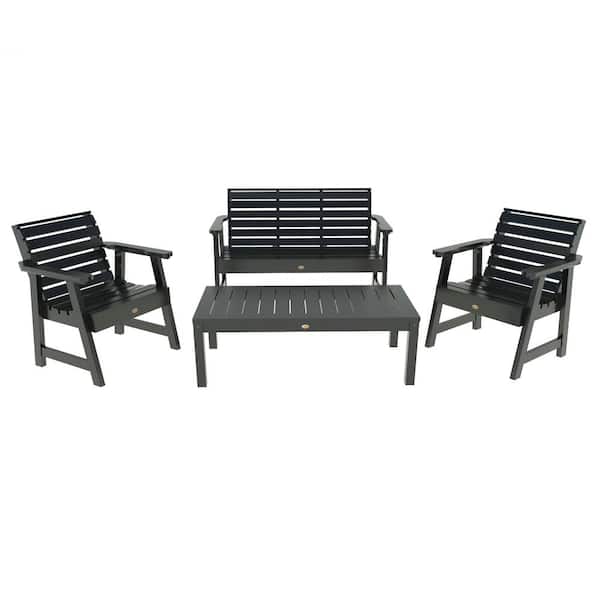 Highwood Weatherly Black 4-Piece Recycled Plastic Outdoor Conversation Set