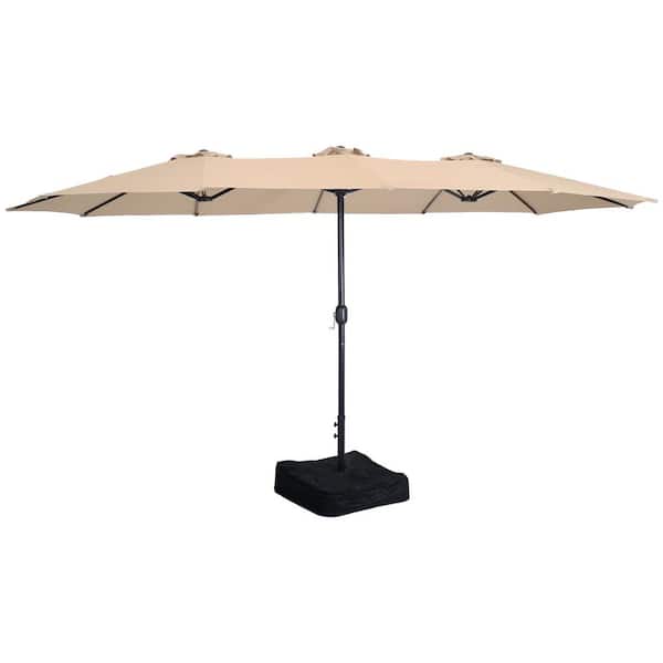 Sunnydaze Decor Sunnydaze 15 ft. Double-Sided Outdoor Patio Market Umbrella with Sandbag Base in Tan