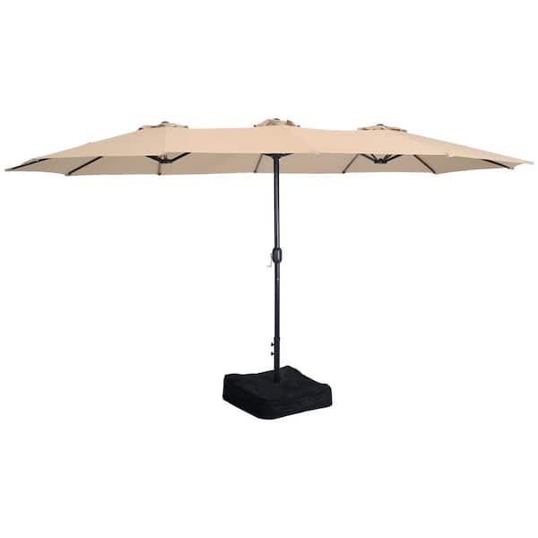 Sunnydaze Sunnydaze 15 ft. Double-Sided Outdoor Patio Market Umbrella with Sandbag Base in Tan