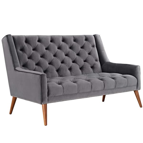 MODWAY Peruse 55.5 in. Gray Velvet 2-Seater Loveseat with Square Arms